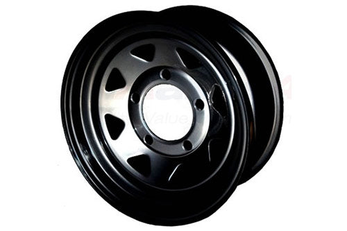 GRW003 BLACK 8 SPOKE 7x16 STEEL ROAD WHEEL - DEF - D1 - RRC