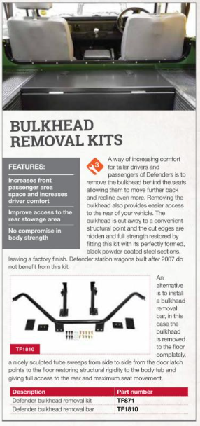 TF871 BULKHEAD REMOVAL KIT - DEFENDER (NOT STATION WAGON)