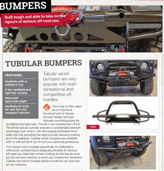 TF003 TERRAFIRMA TUBULAR WINCH BUMPER - DEFENDER  - NO A BAR- NO A/C