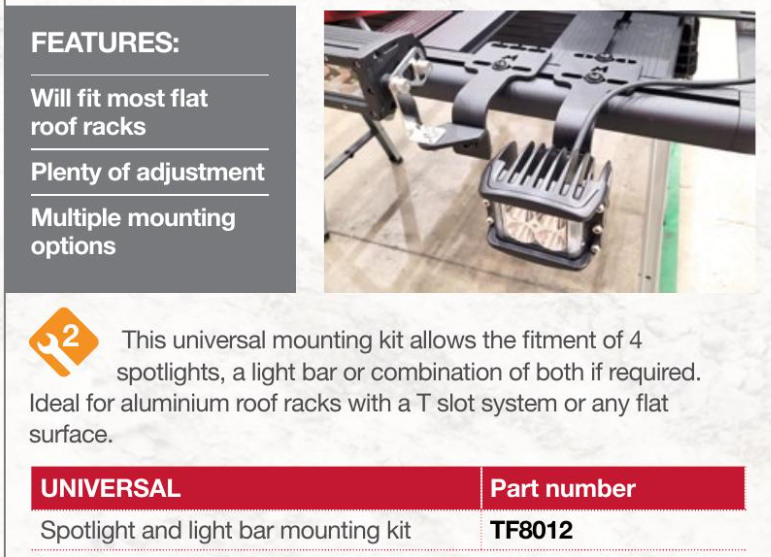TF8012 TERRAFIRMA LIGHT BAR & SPOT LIGHT MOUNTING BRACKETS x 4