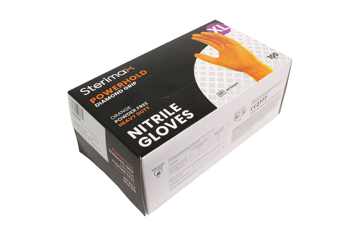 GA90008 POWERHOLD ORANGE DIAMOND GRIP NITRILE GLOVES - BOX OF 100 SIZE EXTRA LARGE