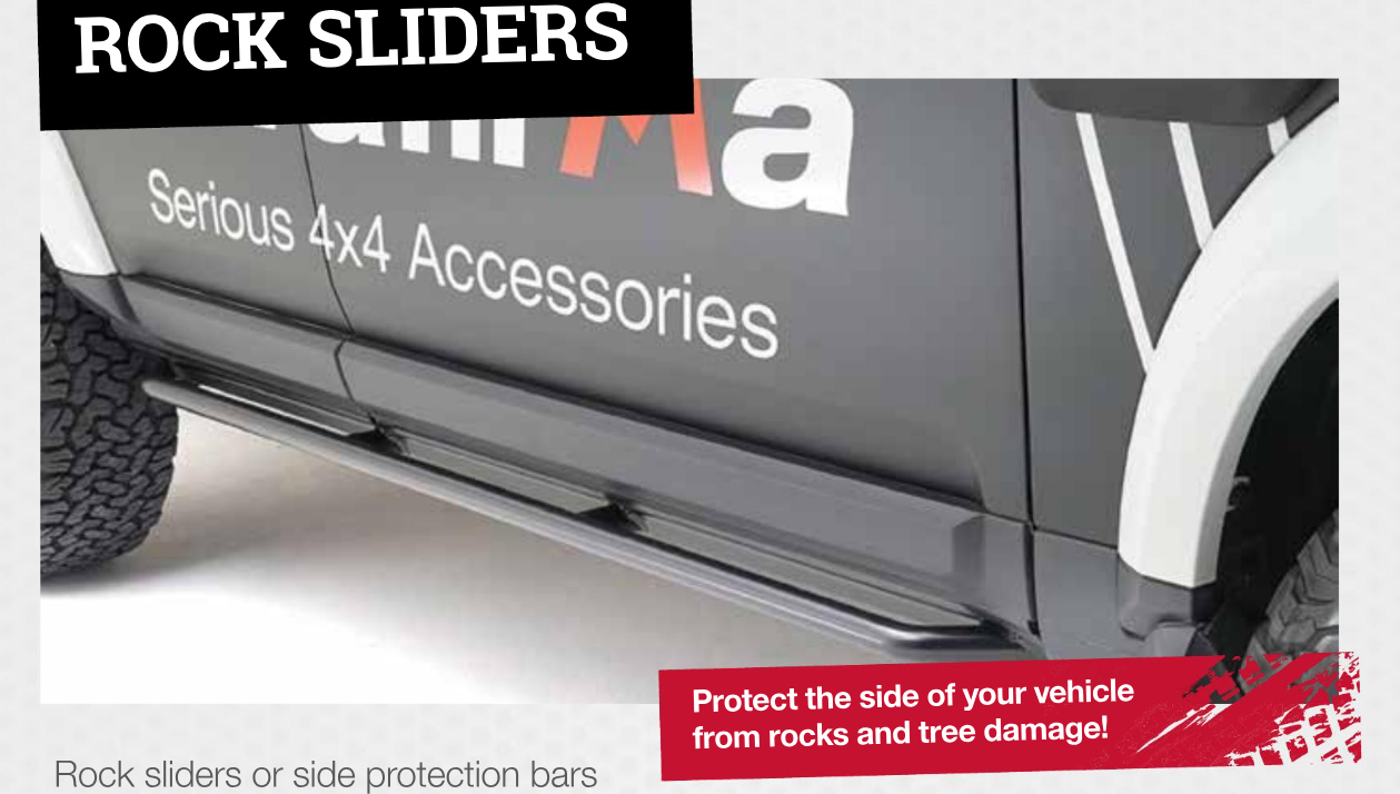 TF815 TERRAFIRMA ROCK SLIDERS WITHOUT TREE BARS FITS DEFENDER 130 NO JACK POINTS