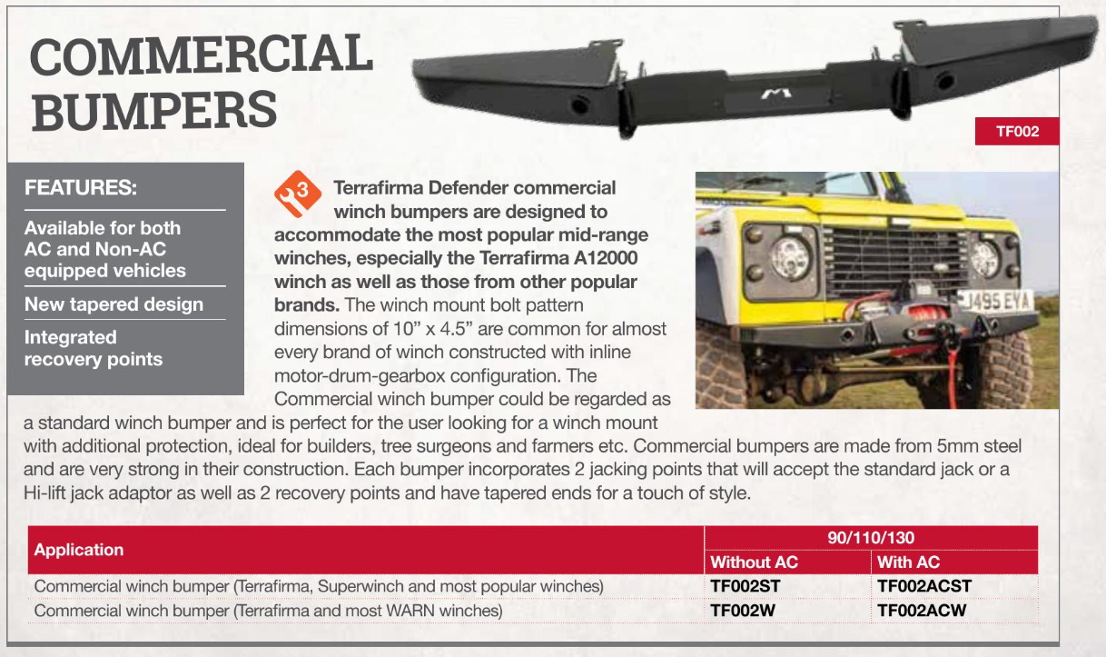 TF002ACST TERRAFIRMA COMMERCIAL WINCH BUMPER - DEFENDER WITH AIR CON