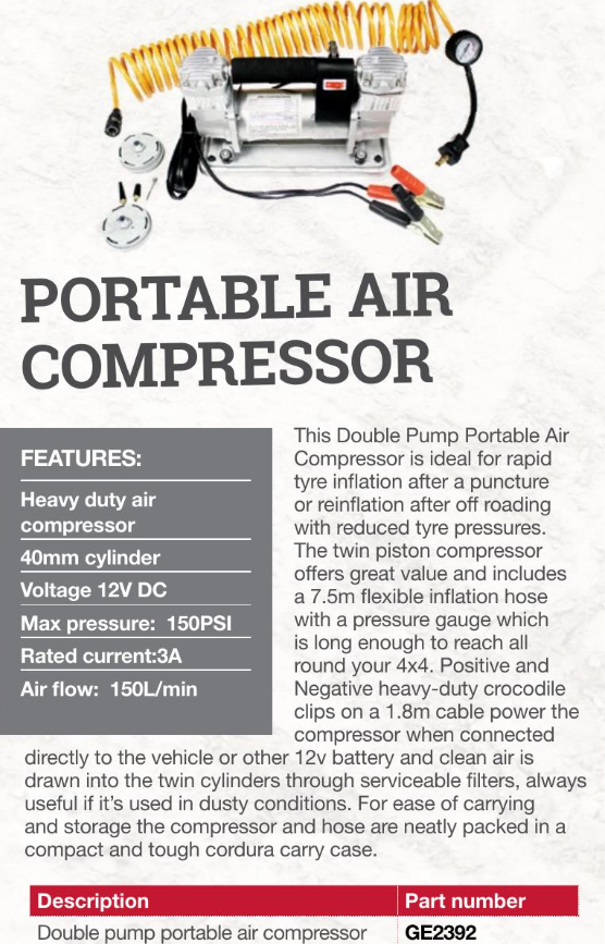 GE2392 TWIN CYL. PORTABLE AIR COMPRESSOR TYRE PUMP