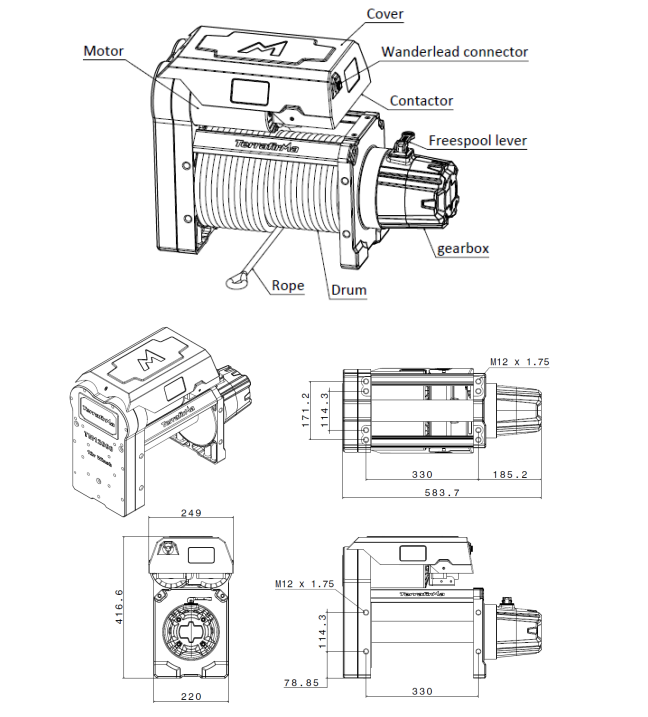TF3360 TERRAFIRMA TWIN MOTOR HIGH SPEED 12000LB WINCH WITH 50M SYNTHETIC ROPE