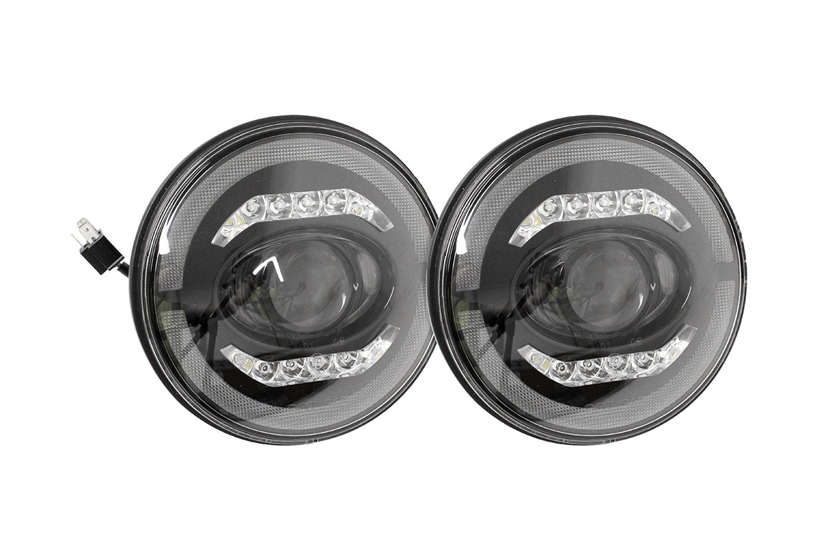 TF7111 7" HALO & BAR SMOKED LED HEADLIGHTS LHD (PAIR)