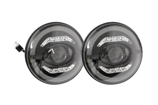 TF7112 7" HALO & BAR SMOKED LED HEADLIGHTS RHD (PAIR)