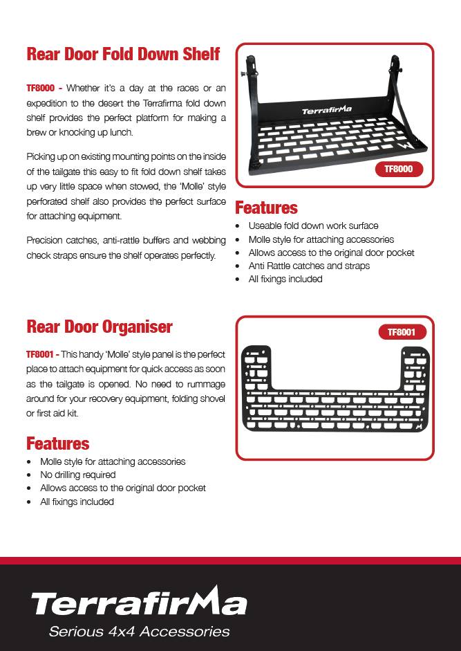 TF8000 TERRAFIRMA REAR DOOR FOLD DOWN SHELF 2020- DEFENDER